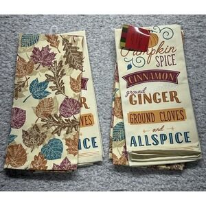 Set of 4 Fall‎ Autumn Dish Towels by Amscan 15.75" x 23.3" NWT Leaves Pumpkins